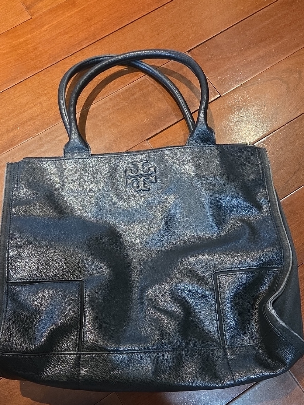 Tory Burch Black Leather Logo Ella Tote